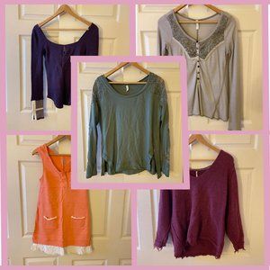Free People Five-Piece (4 tops, 1 dress) Size Small Bundle